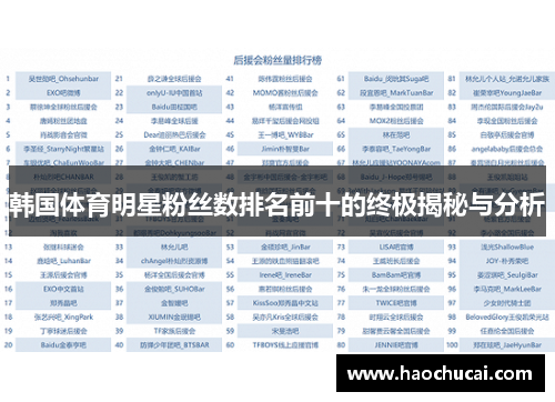 韩国体育明星粉丝数排名前十的终极揭秘与分析